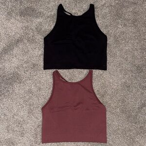 Athleta High Neck Crop Black and Pink Tank Tops. Size Small. Lot of Two.